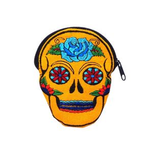Embroidered Skull Shaped Coin Purse With Zipper