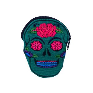 Embroidered Skull Shaped Coin Purse With Zipper